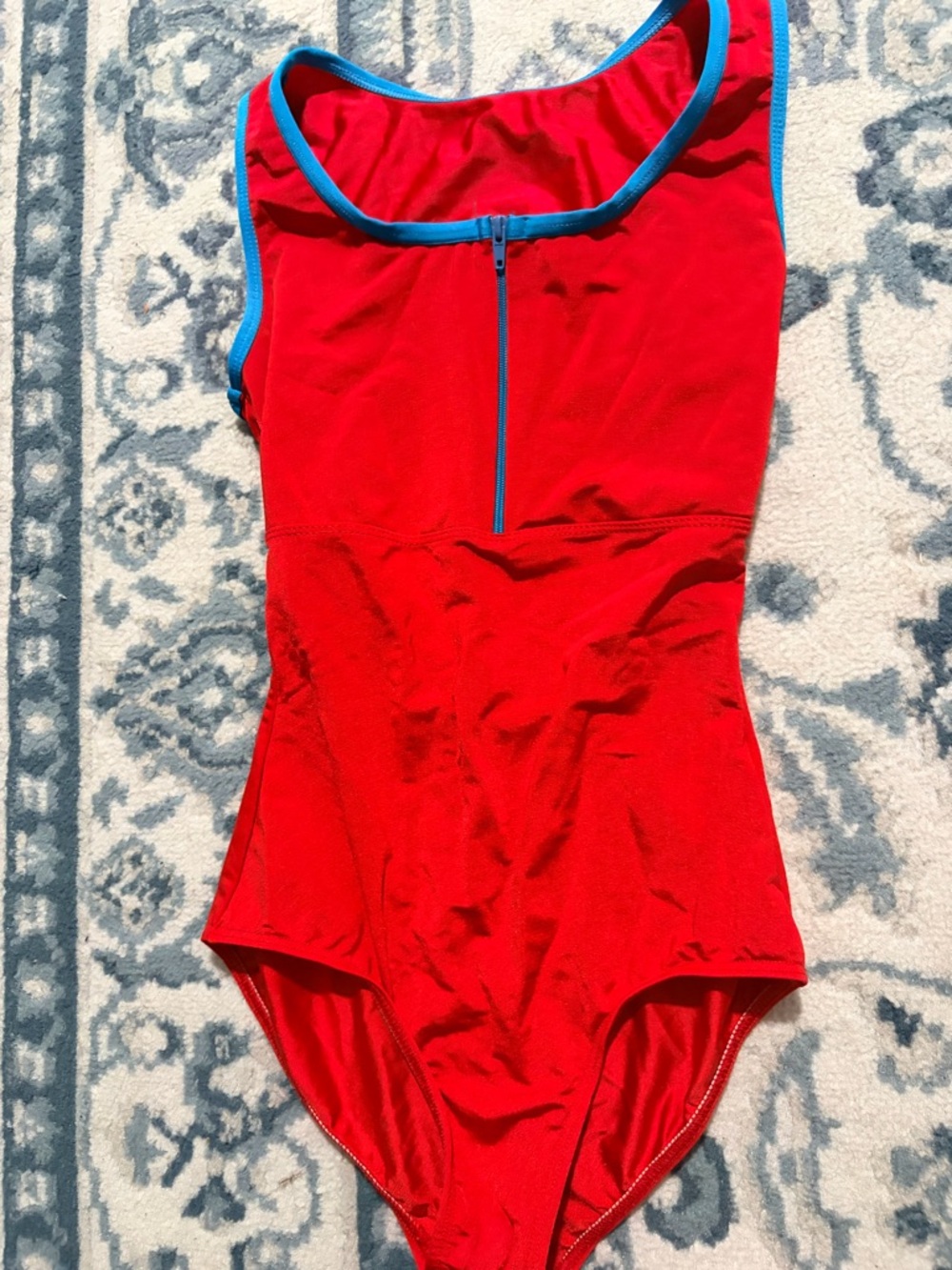 Mariia leotard red with blue trim and zipper adult small